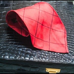 Kipper Red Black Grid Check Wide Silk Tie England